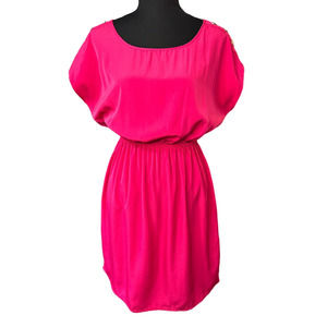 Soprano Hot Pink Scoop Neck Short Sleeve Blouscon Dress, Size M
